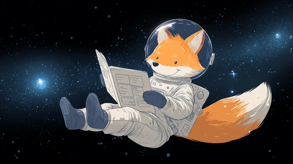 Dětská tapeta | Liška astronaut plující ve vesmíru