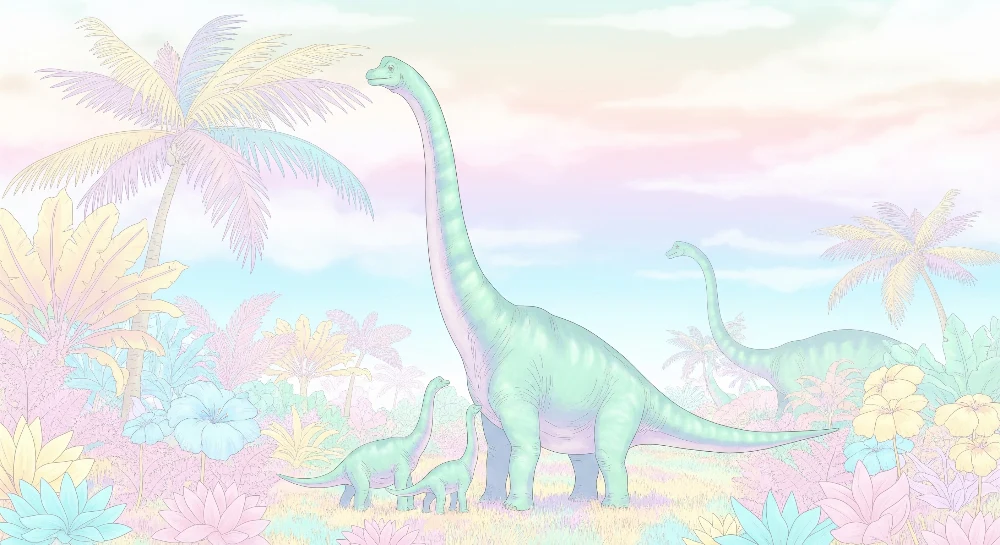Dětská tapeta | Majestátní dinosauři v pastelové džungli