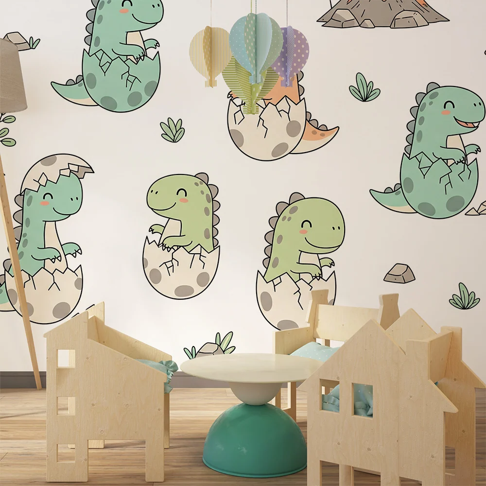 Dětská tapeta | Malí dinosauři barevné sopky v hravém prostředí