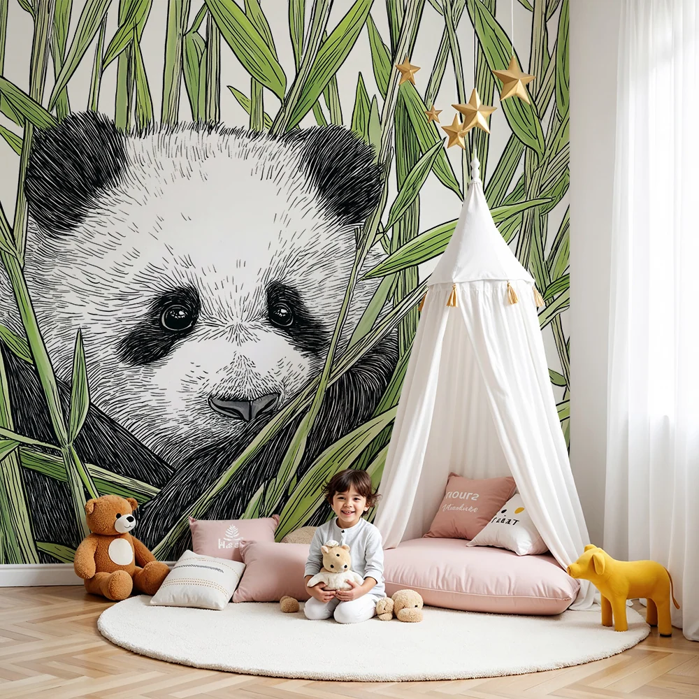 Dětská tapeta | Malý panda skrytý mezi bambusy