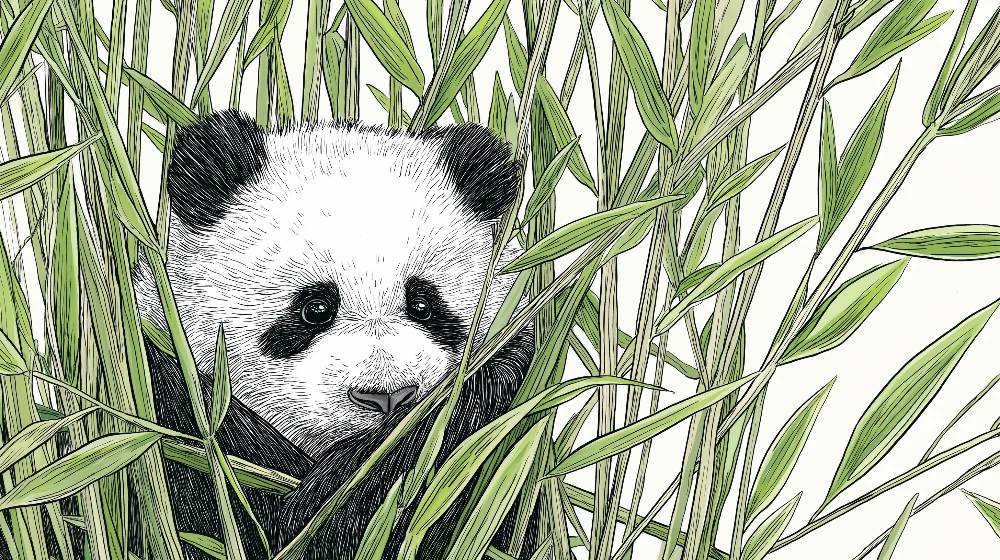 Dětská tapeta | Malý panda skrytý mezi bambusy