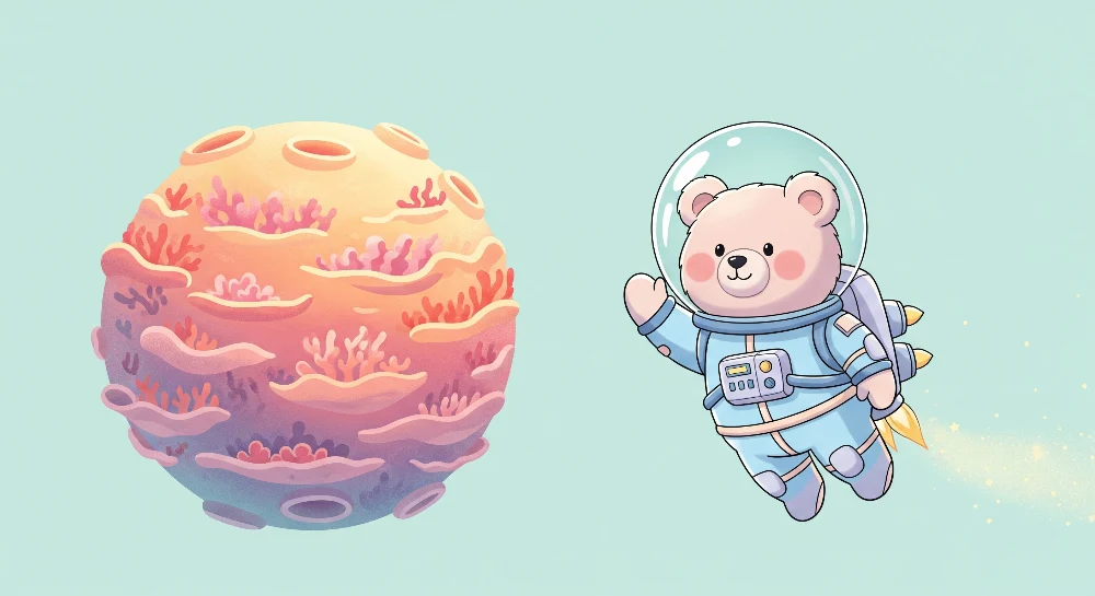 Dětská tapeta | Medvěd astronaut zkoumá barevný podmořský svět