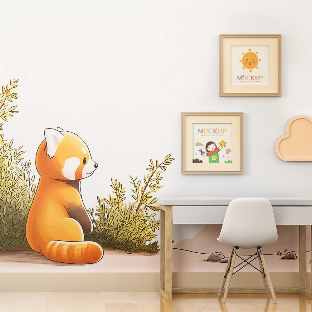 Dětská tapeta | Medvěd panda pozorující v přírodní krajině