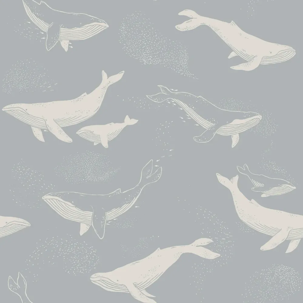 Dětská tapeta s motivem zvířat WHALES modrá s bílou
