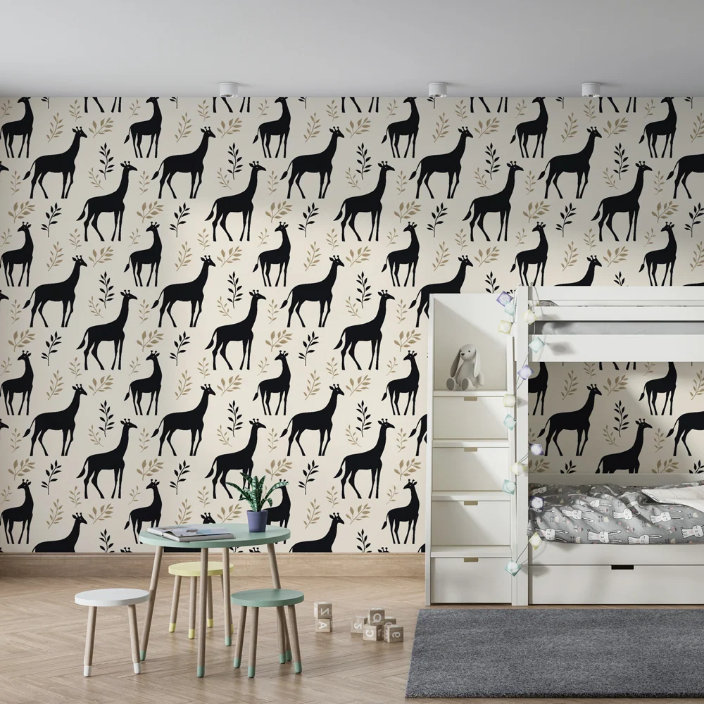 Dětská tapeta s motivy | Elegantní žirafy jemné listí