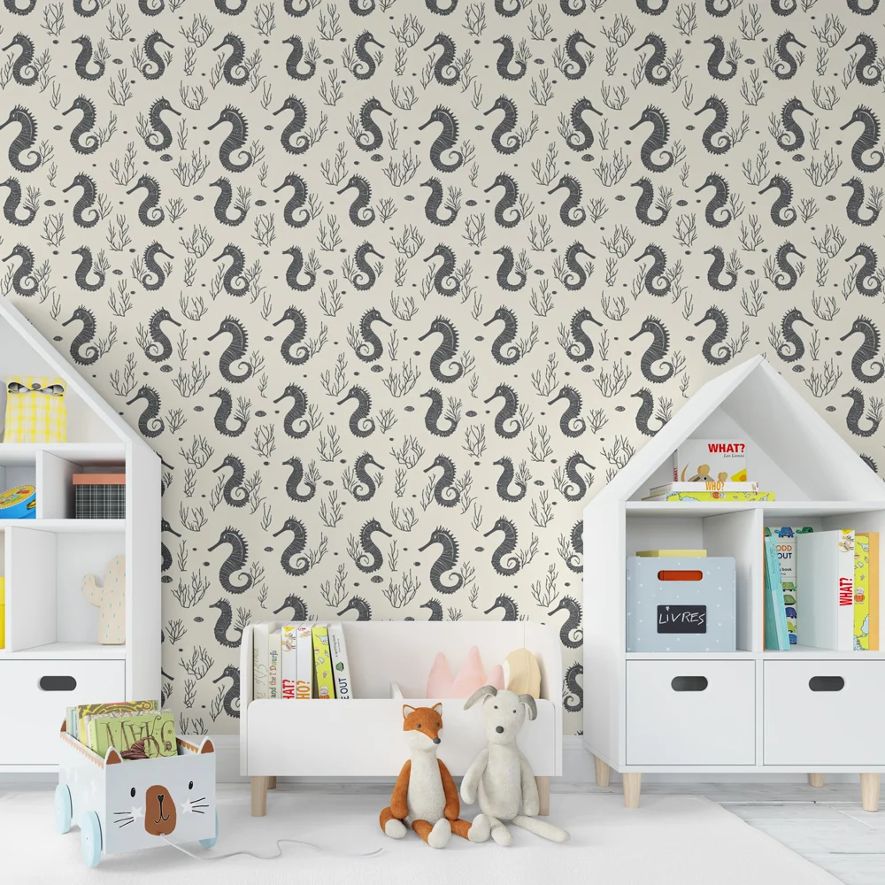 Dětská tapeta s motivy | Elegantní mořští koníci jemné řasy