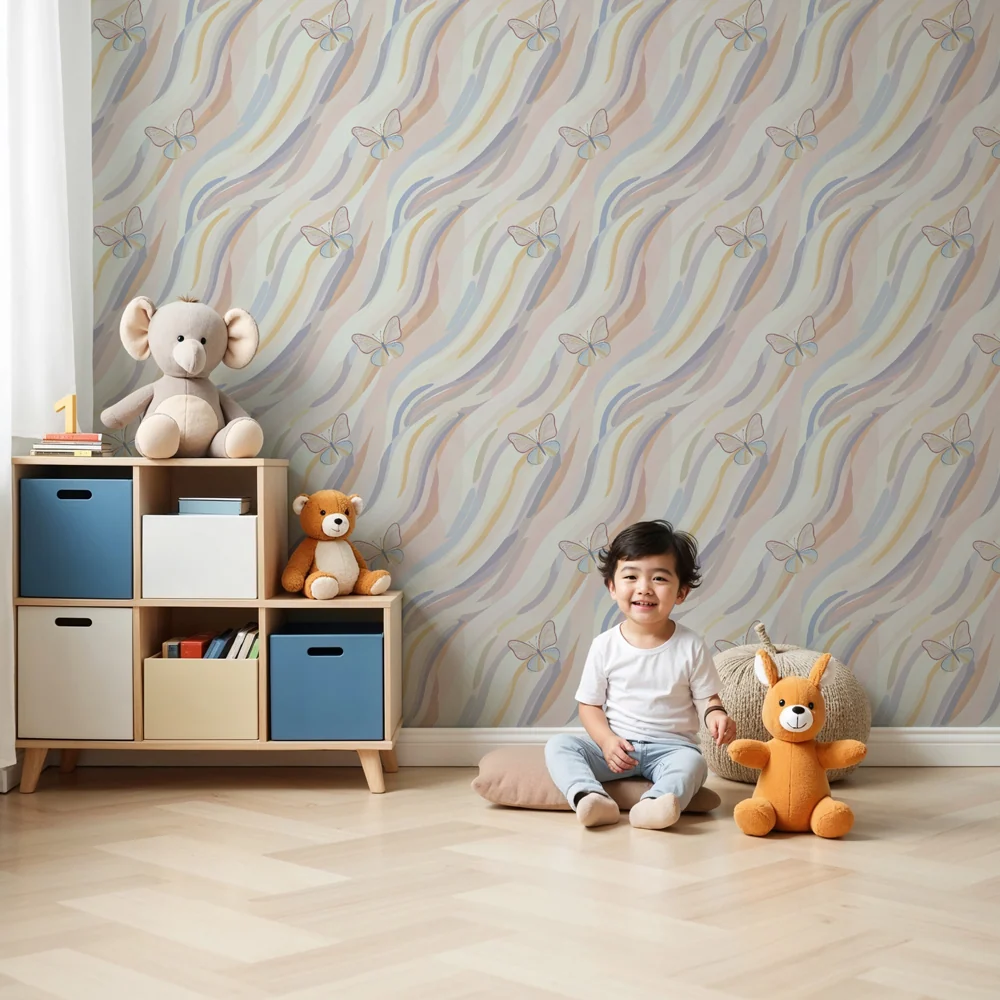 Dětská tapeta s motivy | Motýli v pastelovém designu