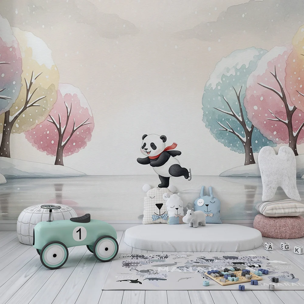 Dětská tapeta | Panda bruslař pod zimní oblohou
