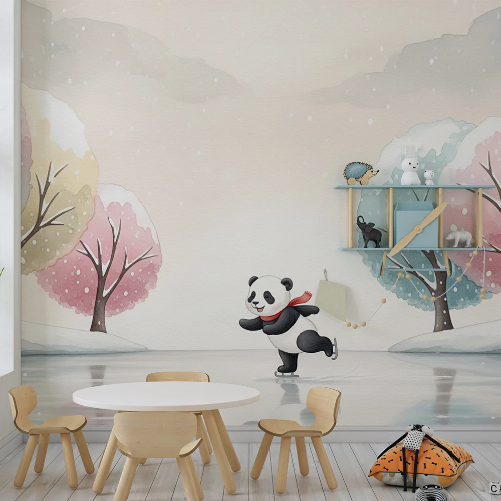 Dětská tapeta | Panda bruslař pod zimní oblohou