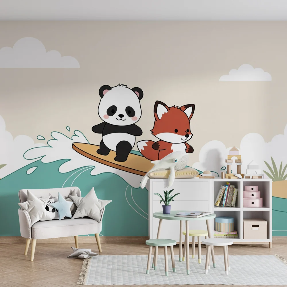 Dětská tapeta | Panda liška na vlnách