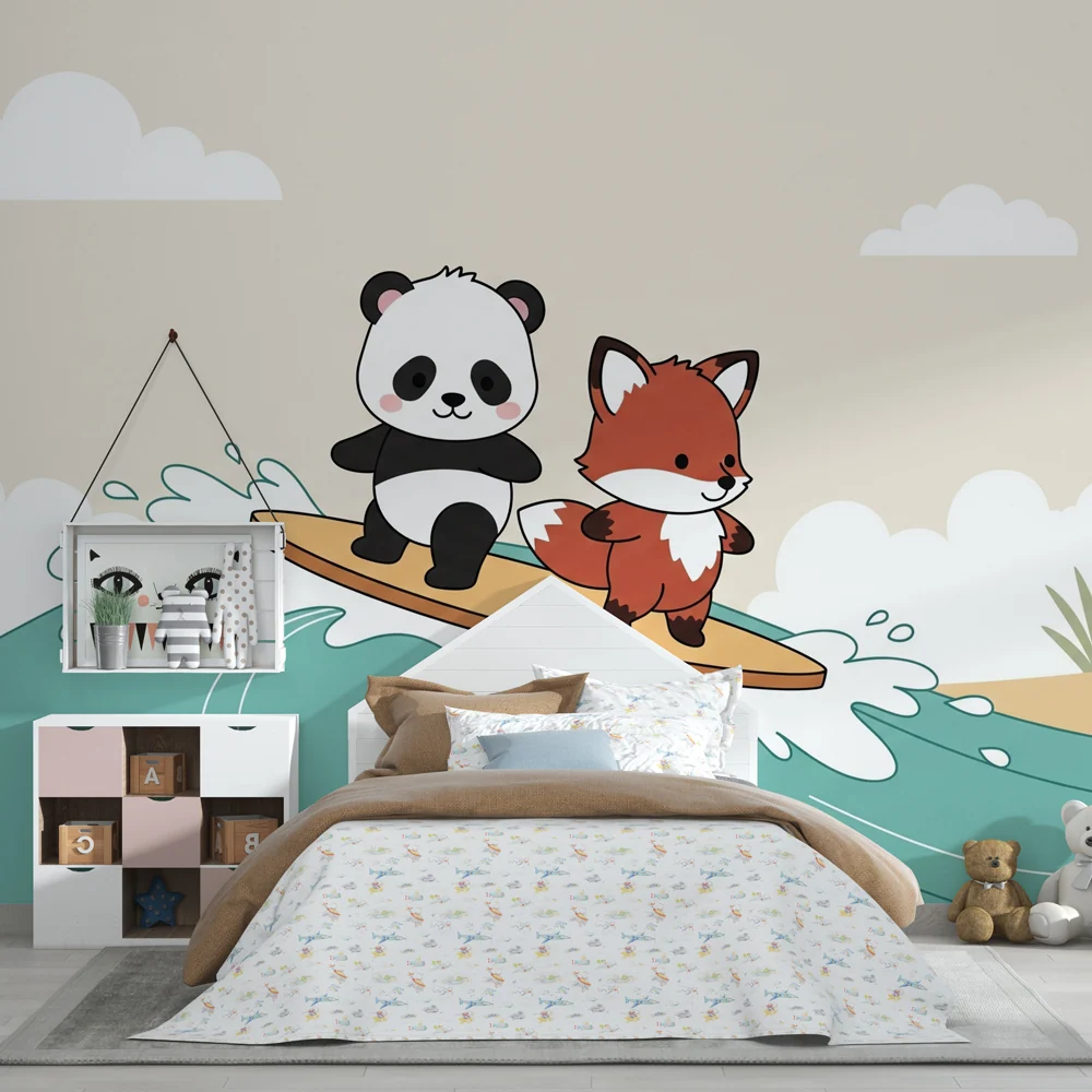 Dětská tapeta | Panda liška na vlnách