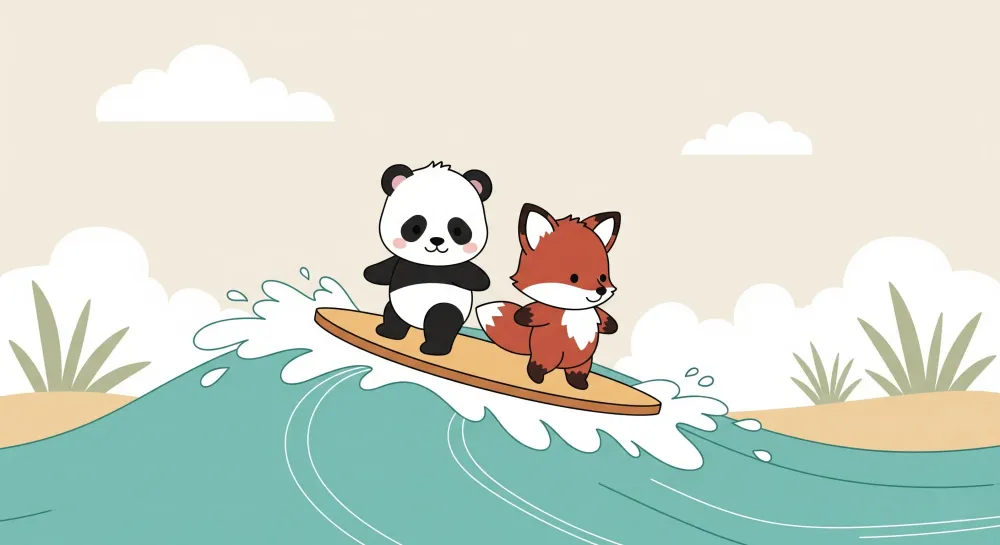 Dětská tapeta | Panda liška na vlnách