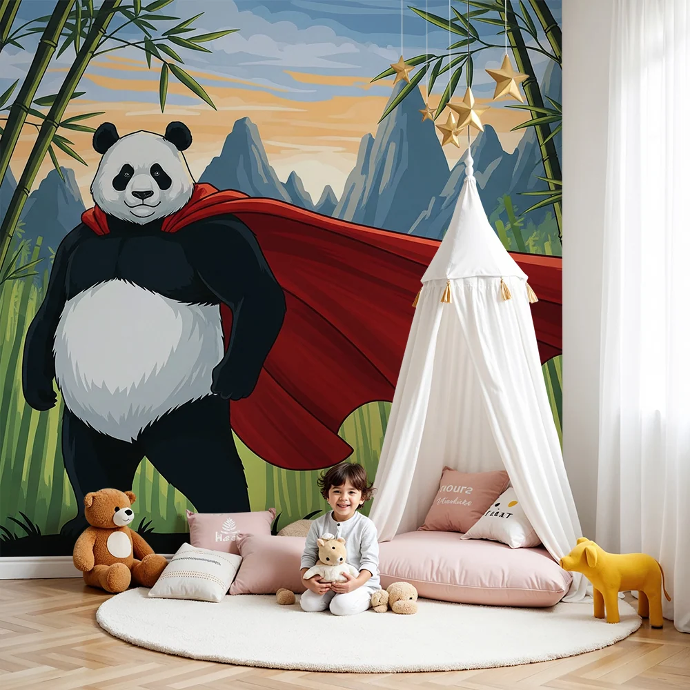 Dětská tapeta | Panda superhrdina v bambusovém lese