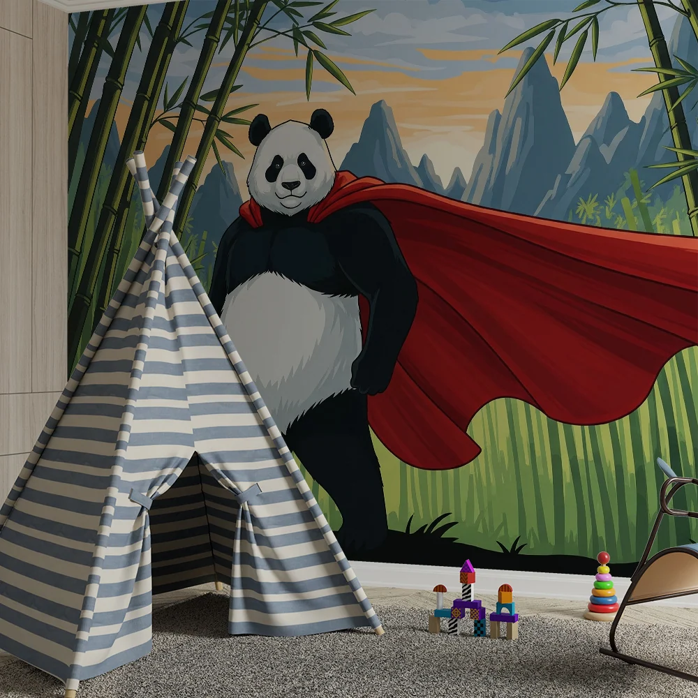 Dětská tapeta | Panda superhrdina v bambusovém lese