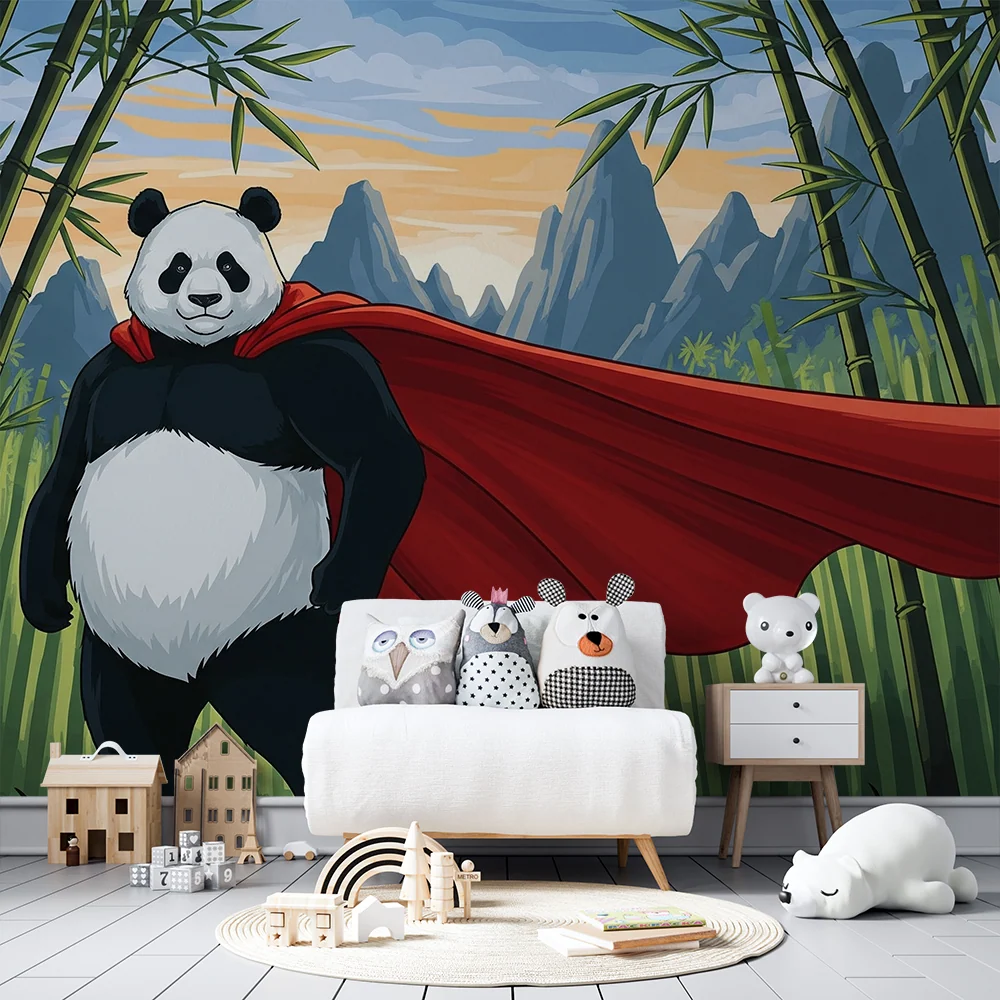 Dětská tapeta | Panda superhrdina v bambusovém lese