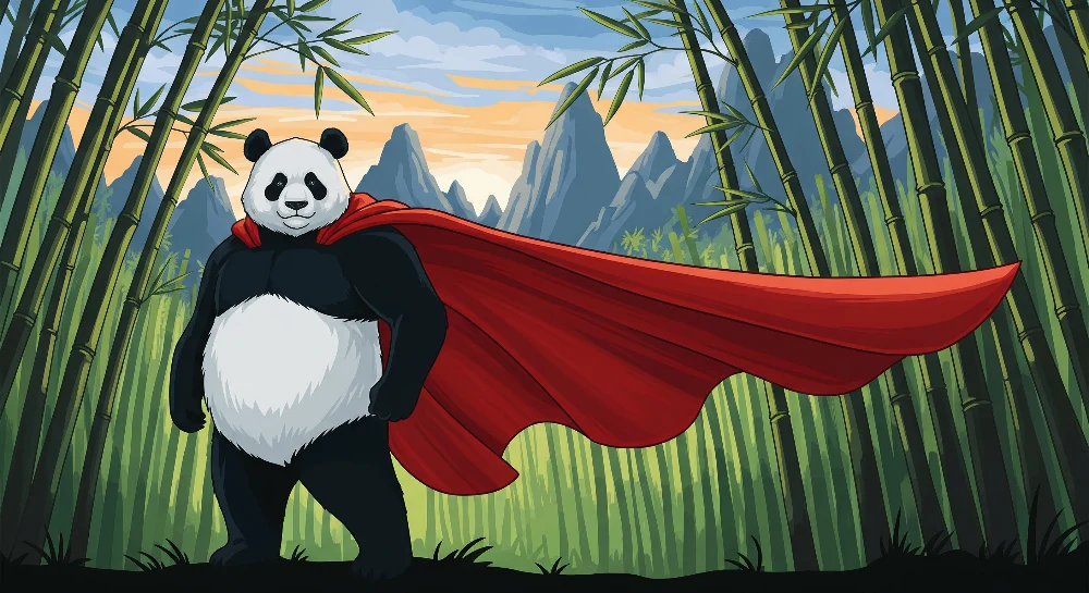 Dětská tapeta | Panda superhrdina v bambusovém lese