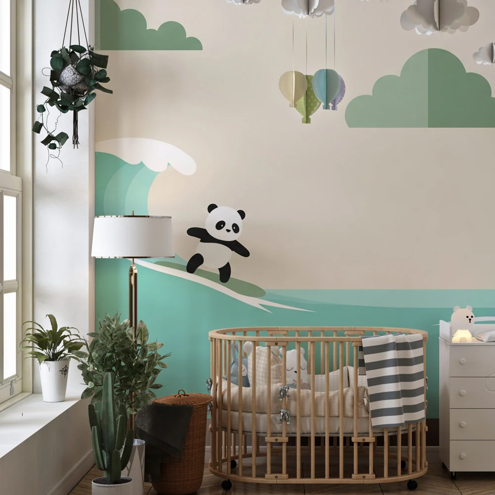 Dětská tapeta | Panda na surfovém prkně