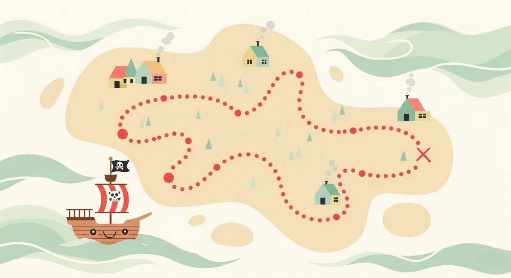 Dětská tapeta | Pirátská pokladová mapa roztomilá loď