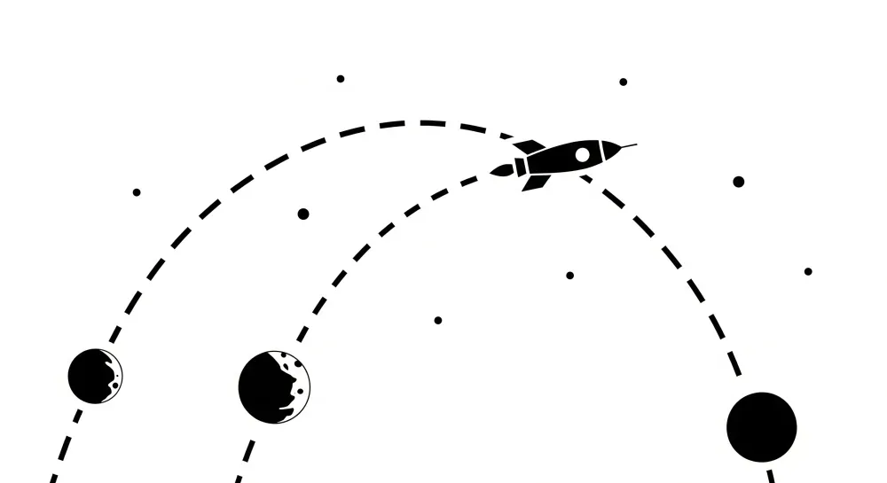 Dětská tapeta | Raketa planety ve vesmíru černobílá