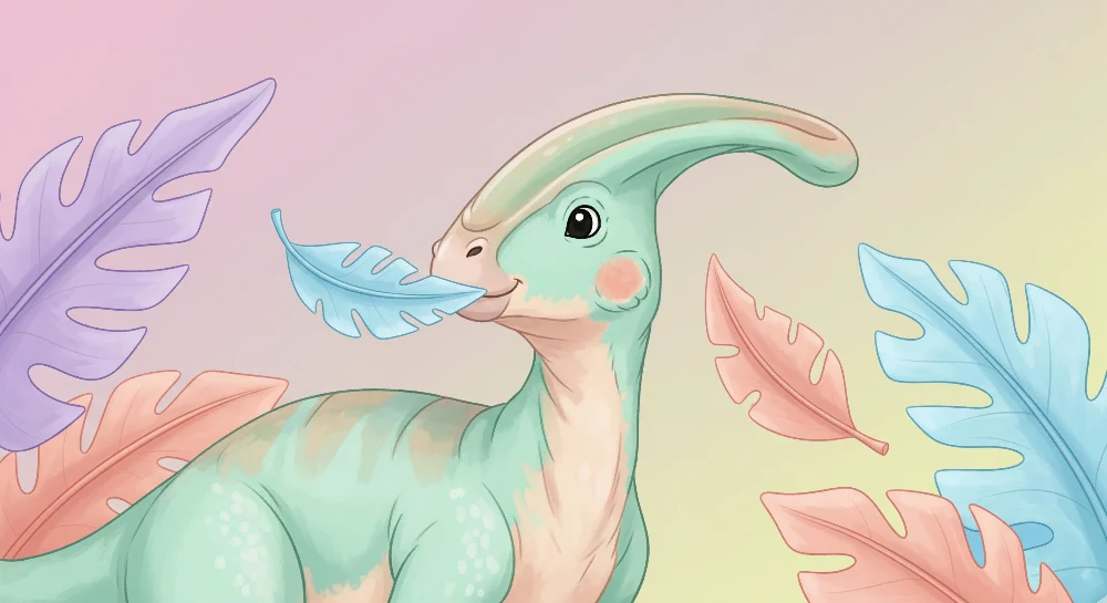 Dětská tapeta | Rozkošný dinosaurus s barevnými listy