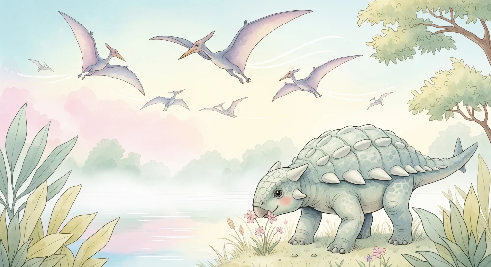 Dětská tapeta | Rozkošný dinosaurus pravěká krajina