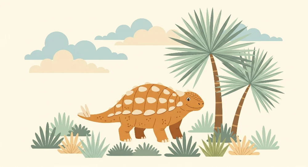 Dětská tapeta | Rozkošný dinosaurus v tropické krajinné