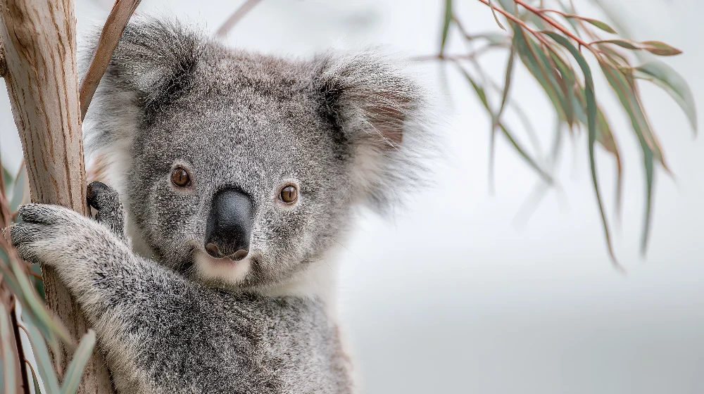 Dětská tapeta | Rozkošný koala na eukalyptovém stromě
