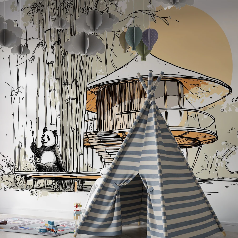 Dětská tapeta | Rozkošný panda dům v bambusu