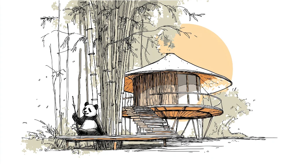 Dětská tapeta | Rozkošný panda dům v bambusu