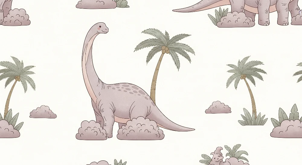Dětská tapeta | Roztomilí dinosauři palmy v pastelovém prostředí