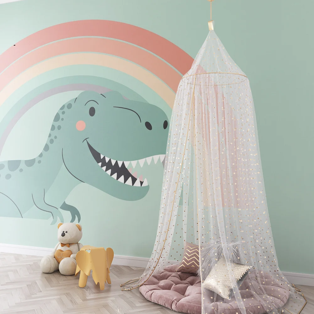 Dětská tapeta | Úsměv dinosaura pod pastelovým duhou