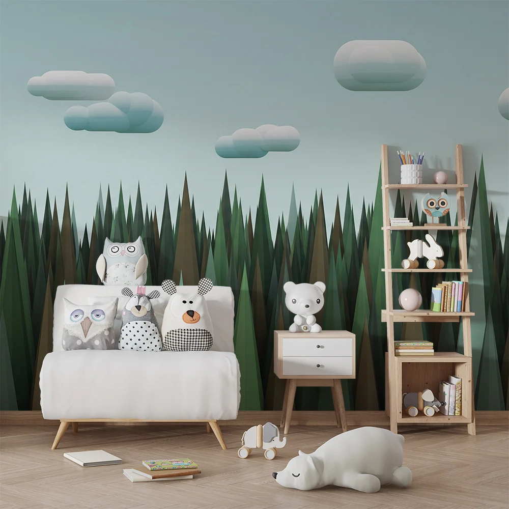 Dětská tapeta | Stylizovaný les se měkkými oblaky