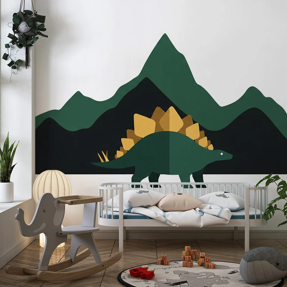 Dětská tapeta | Stylové stegosaurus dinosaura stylizované hory