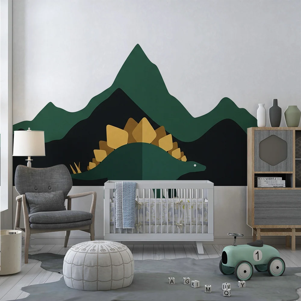 Dětská tapeta | Stylové stegosaurus dinosaura stylizované hory