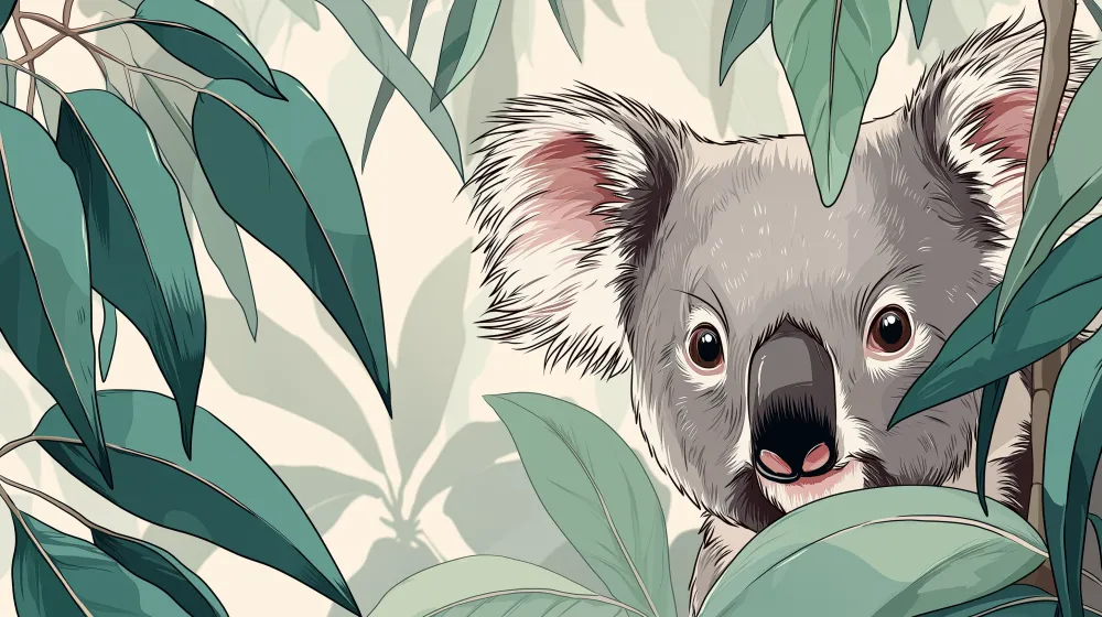 Dětská tapeta | Tvrdohlavý koala v vegetaci