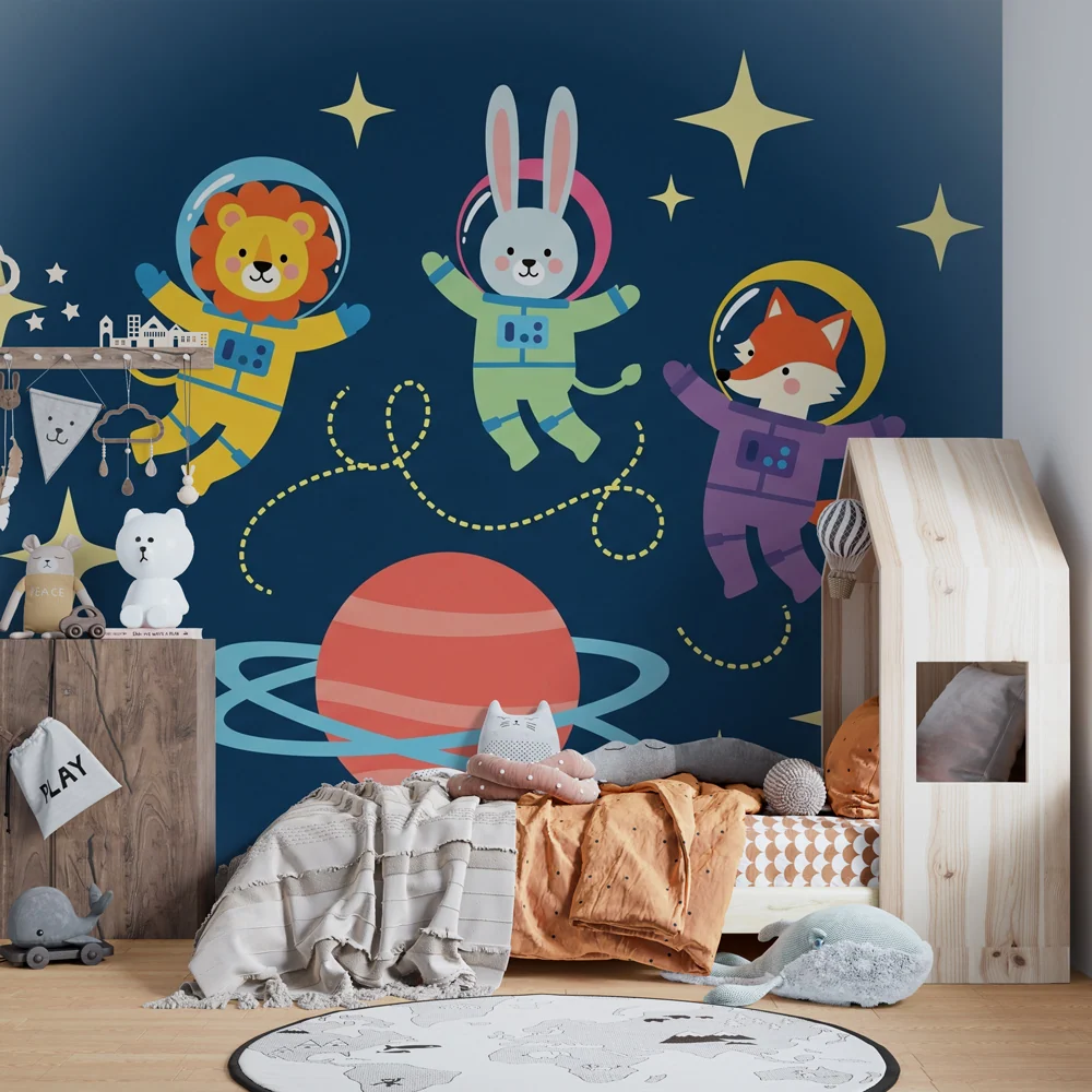 Dětská tapeta | Čtyři zvířata astronauti ve vesmíru