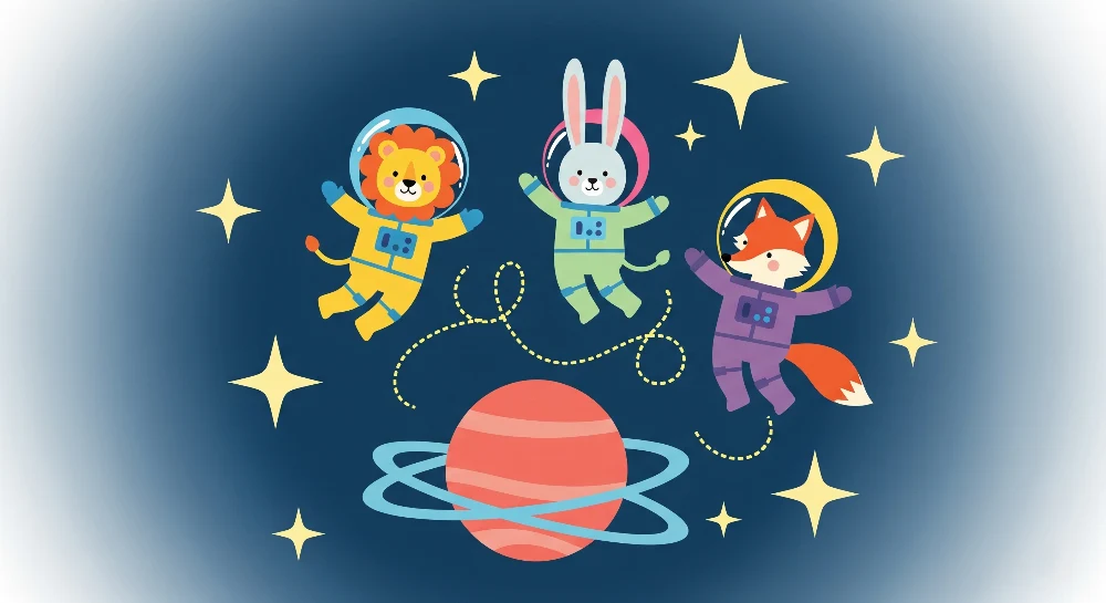 Dětská tapeta | Čtyři zvířata astronauti ve vesmíru