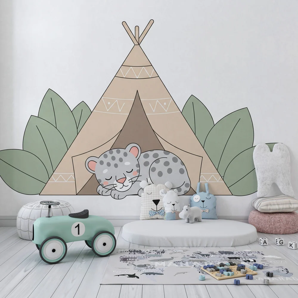 Dětská tapeta | Usnutý lev pod tipi