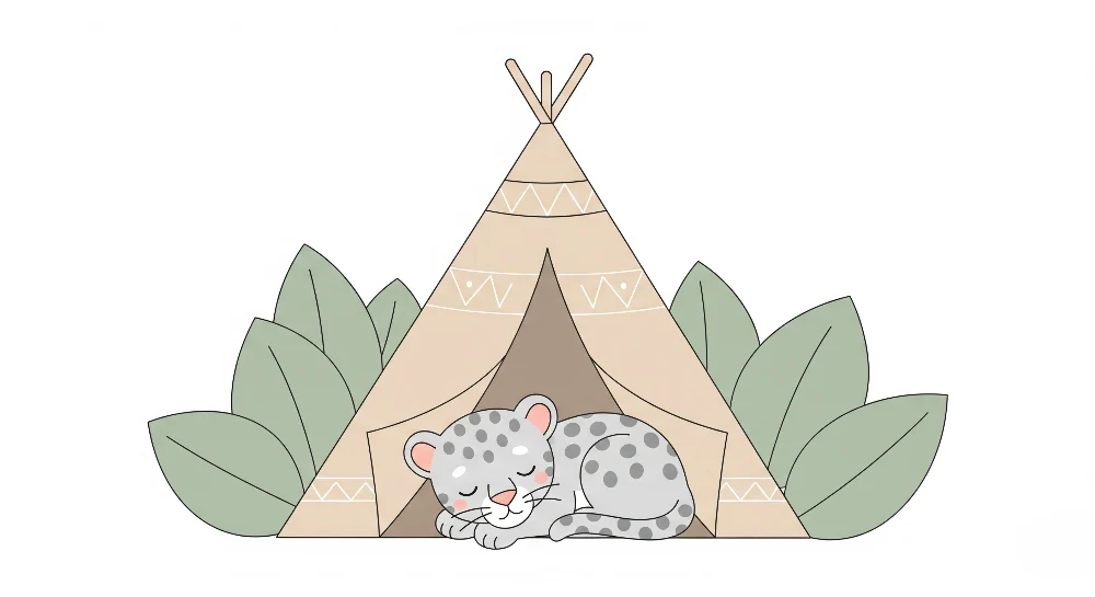 Dětská tapeta | Usnutý lev pod tipi