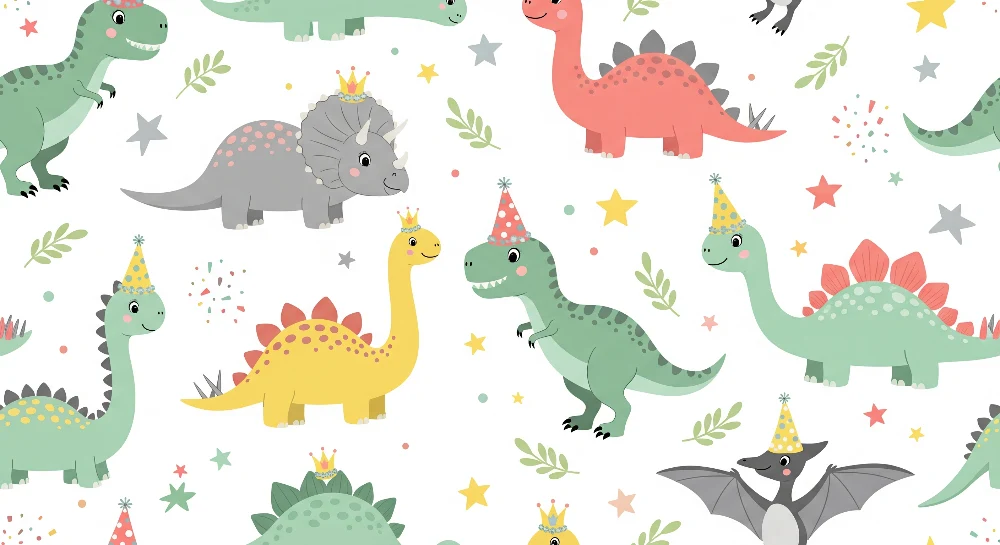 Dětská tapeta | Veselí, barevní dinosauři na večírku