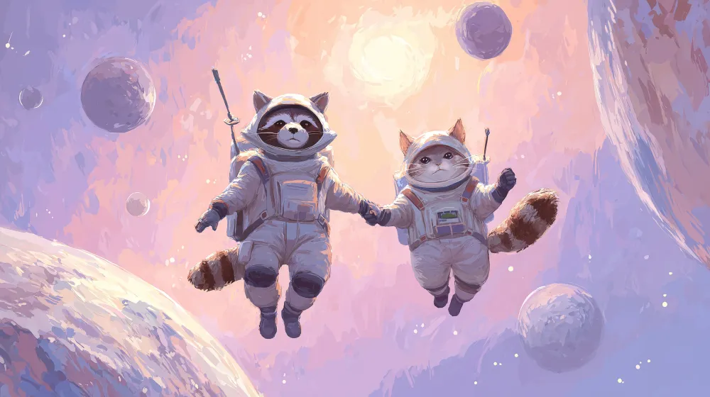 Dětská tapeta | Vesmírní astronauti s zvířaty s pestrobarevnými planetami