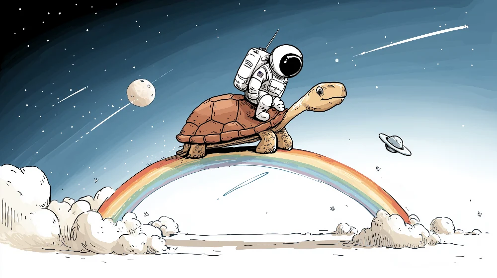 Dětská tapeta | Vesmírná želva astronaut na duze