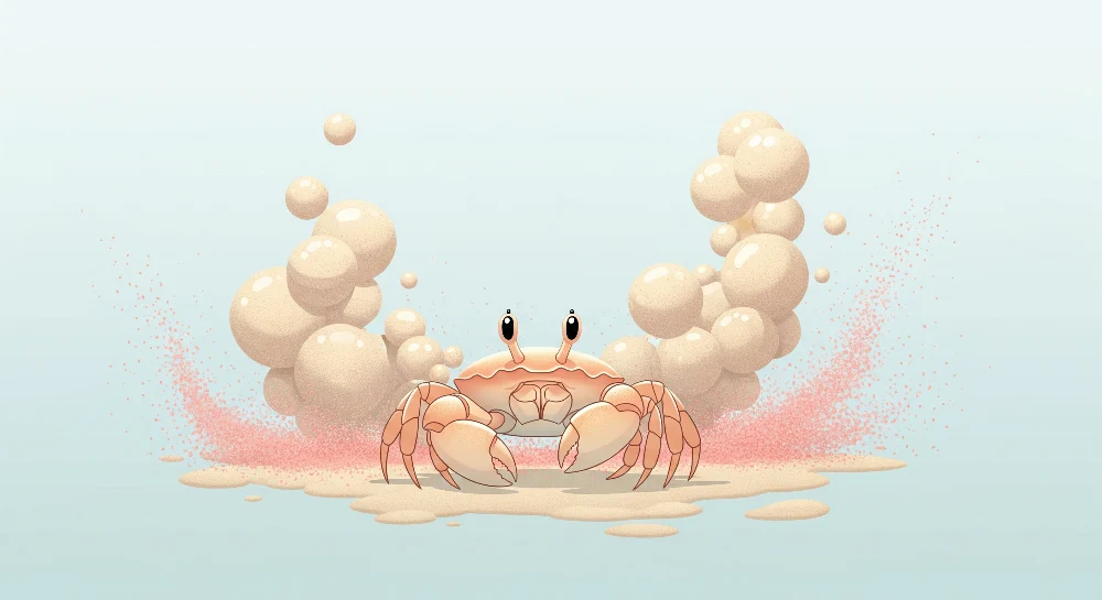 Dětská tapeta | Zábavný krab obklopený bublinami pískem