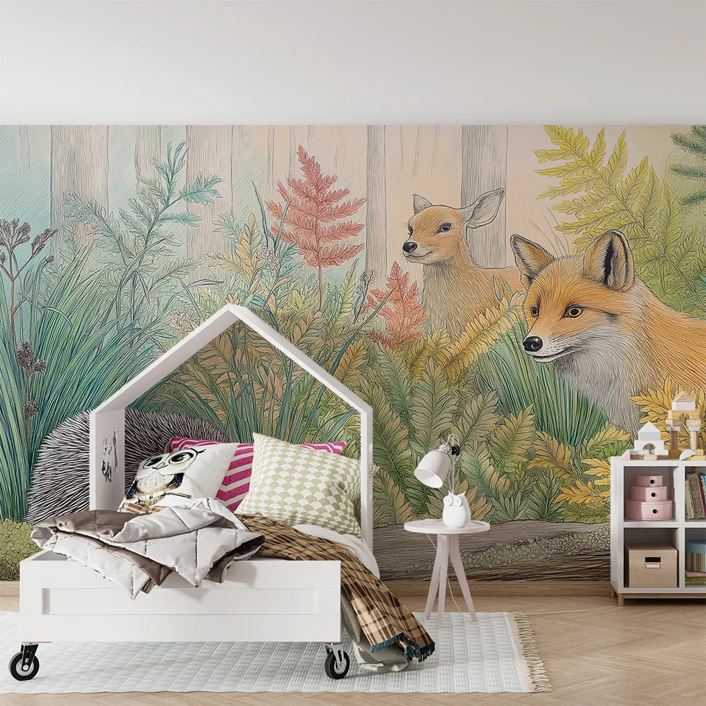 Dětská tapeta | Zvířata lesa s ježkem, liškou lanětem