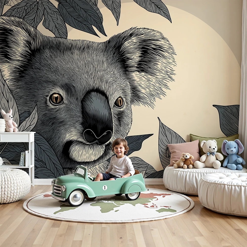 Dětská tapeta | Zvědavý koala mezi tropickými listy