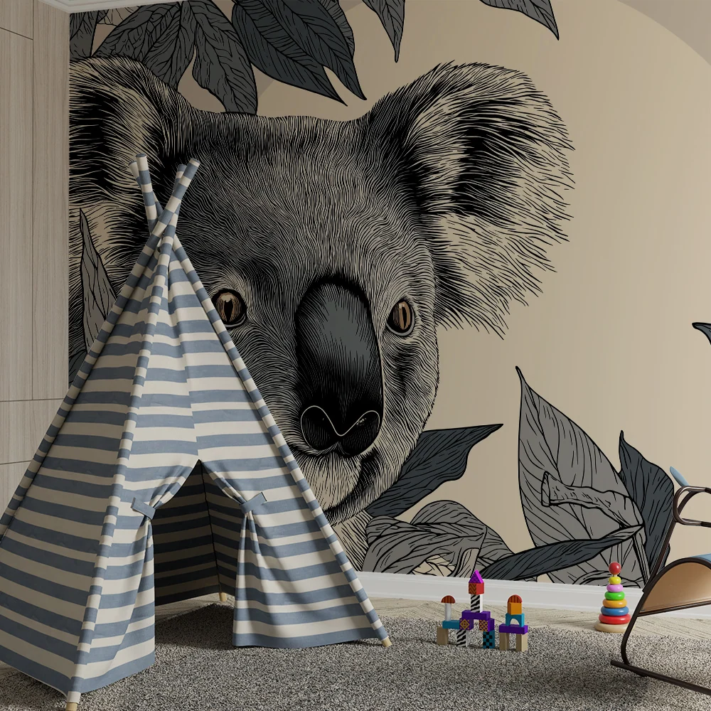 Dětská tapeta | Zvědavý koala mezi tropickými listy