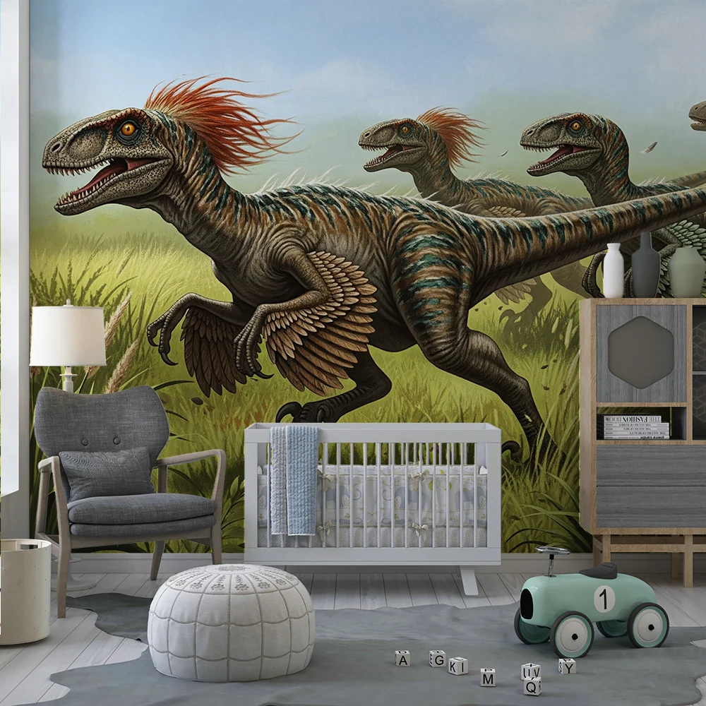 Dětská tapeta | Závod velociraptorů v préhistorické louce
