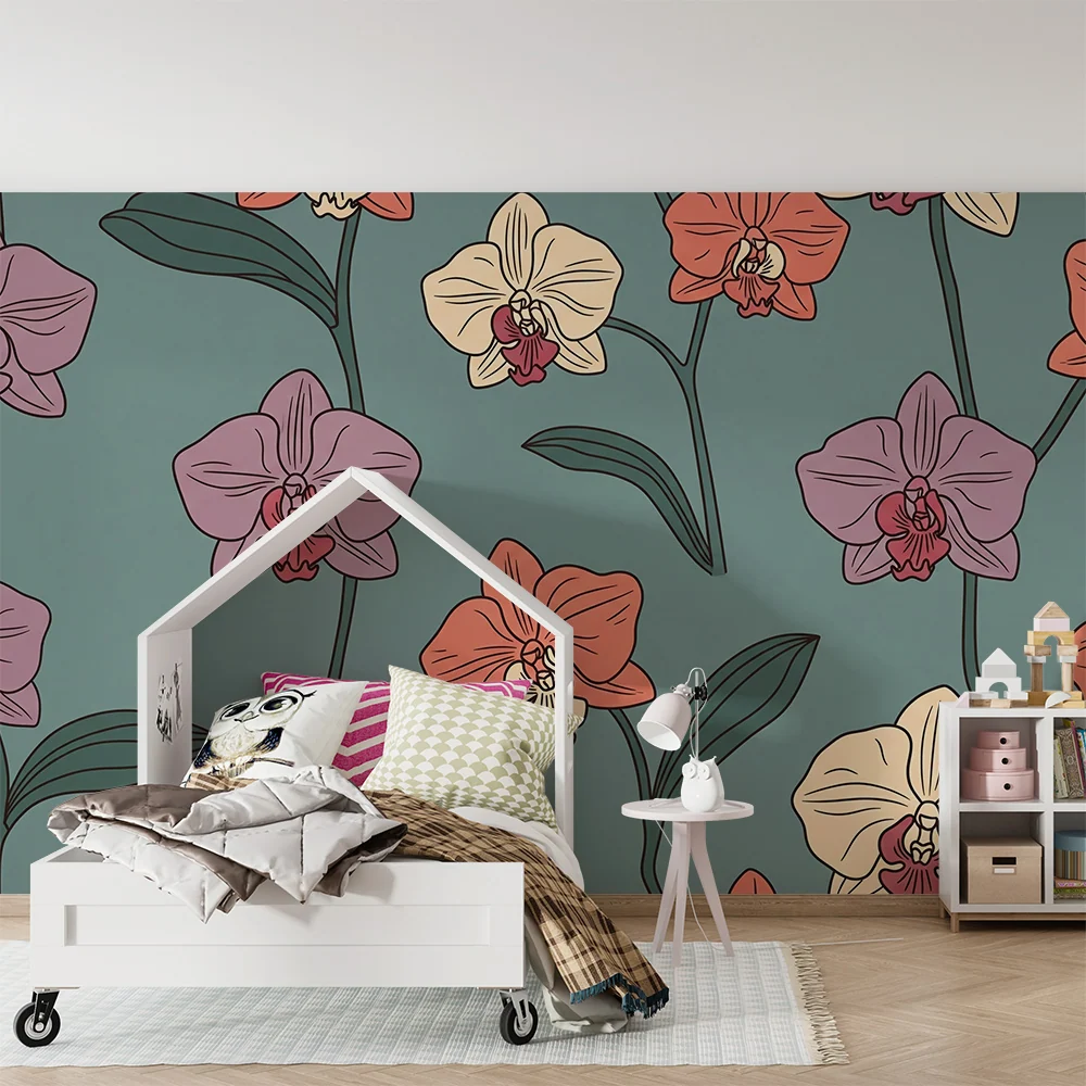 Dětské tapety | Barevné orchideje na uklidňujícím pozadí