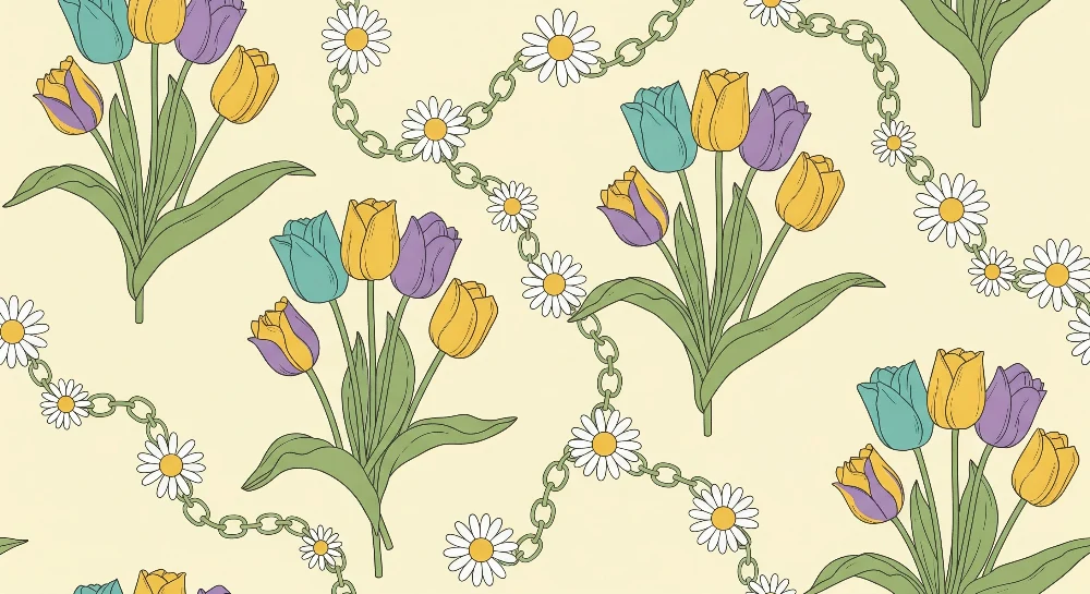 Dětské tapety | Barevné tulipány sedmikrásky na jemném pozadí