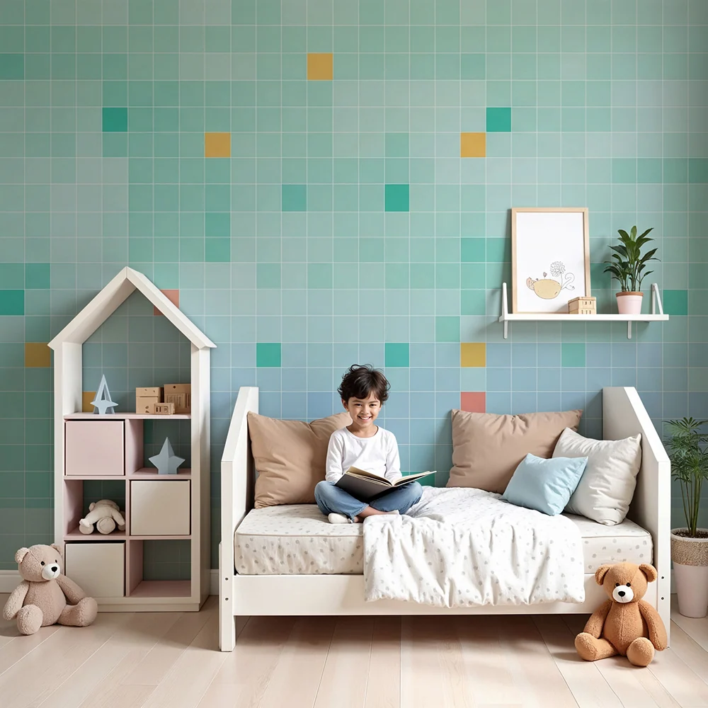 Dětské tapety do pokojíčku | Barevné geometrické vzory na pastelovém podkladě